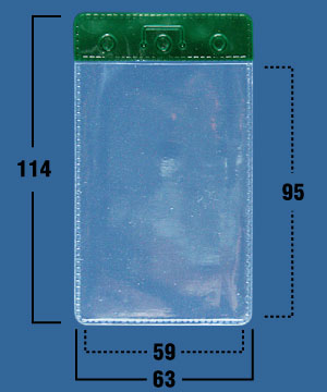 Кармашек для бейджа без крепления тонкий вертикальный с зеленой вставкой (59х95),IDC06/R (уп. 100 шт.)