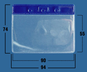 Кармашек для бейджа без крепления тонкий горизонтальный с синей вставкой (90х55), IDC07/R (уп. 100 шт.)